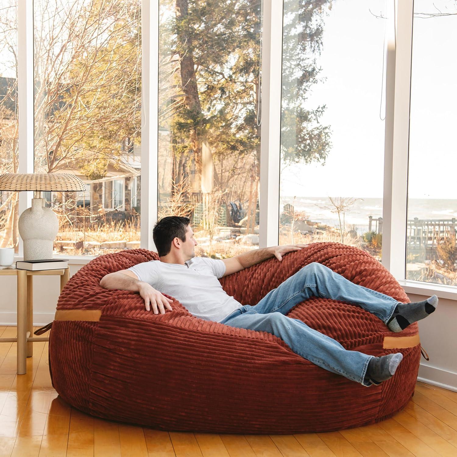 Big Joe Foam Filled Bean Bag Chair with Removable Cover, Corded Plush, Vegan Leather Accents, Medium to XXL Size