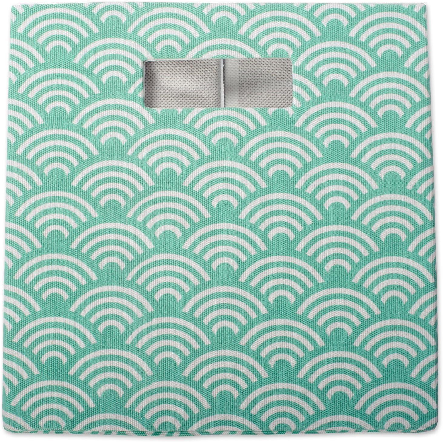 Contemporary Home Living Aqua Blue Polyester Cube Storage Bin with Waves Design 13"