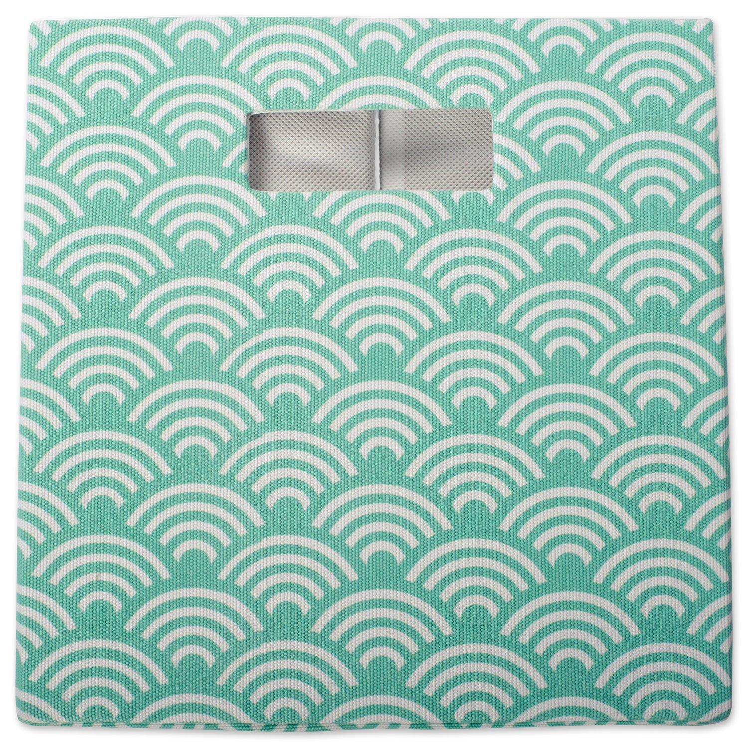 Contemporary Home Living Aqua Blue Polyester Cube Storage Bin with Waves Design 13"