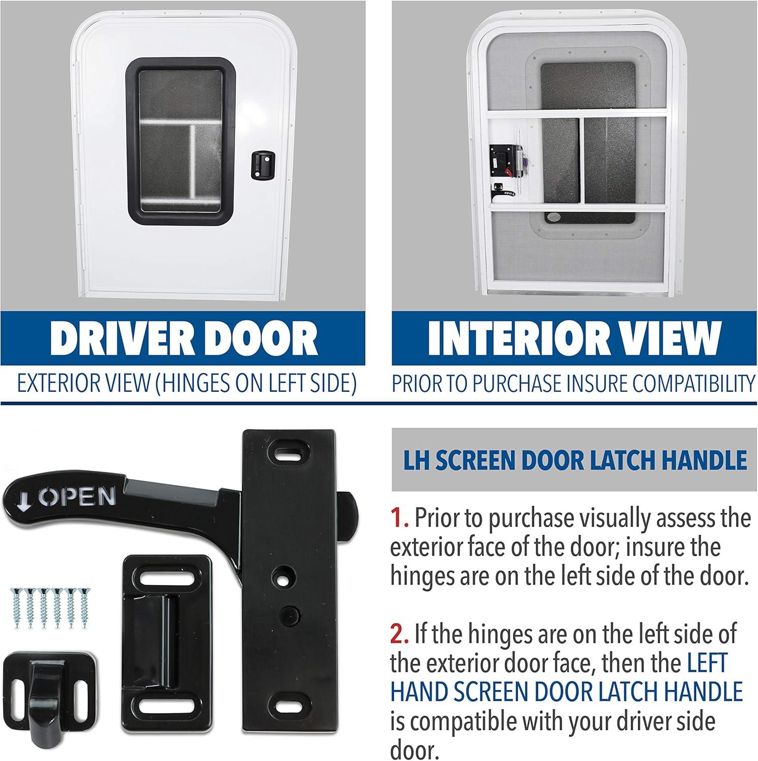 RV- Screen Door Latch Left Hand Handle Kit - Camper Motorhome Travel Trailer