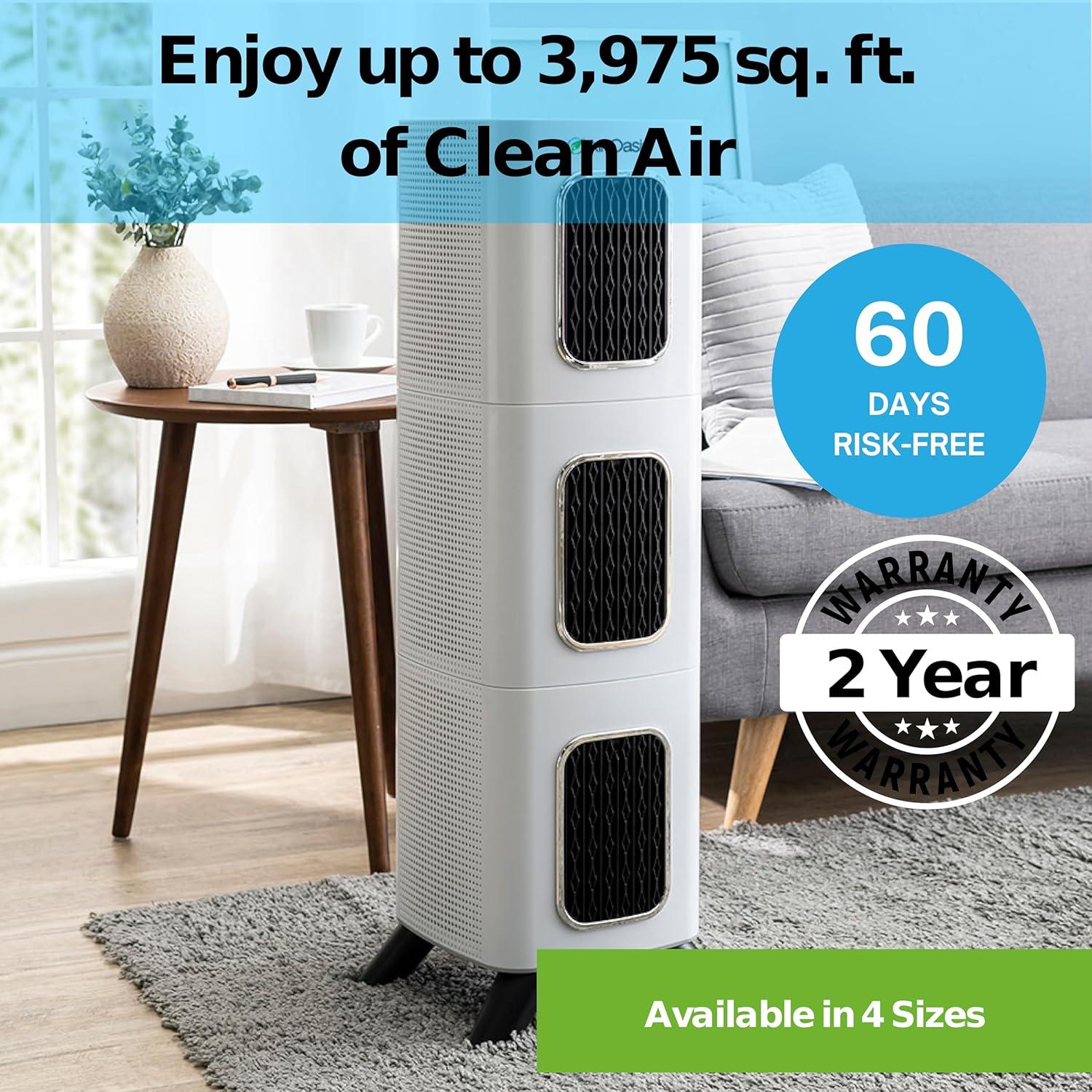 Air Oasis iAdaptAir 2.0 Large 5-Stage True HEPA Filtration for Viruses, Mold, Dust, Smoke, Pollen & Odors with 2 year Filter Life, Ozone Free Bi-Polar Technology, WiFi Compatible, and up to, 3,975 Sq Ft of Clean Air.