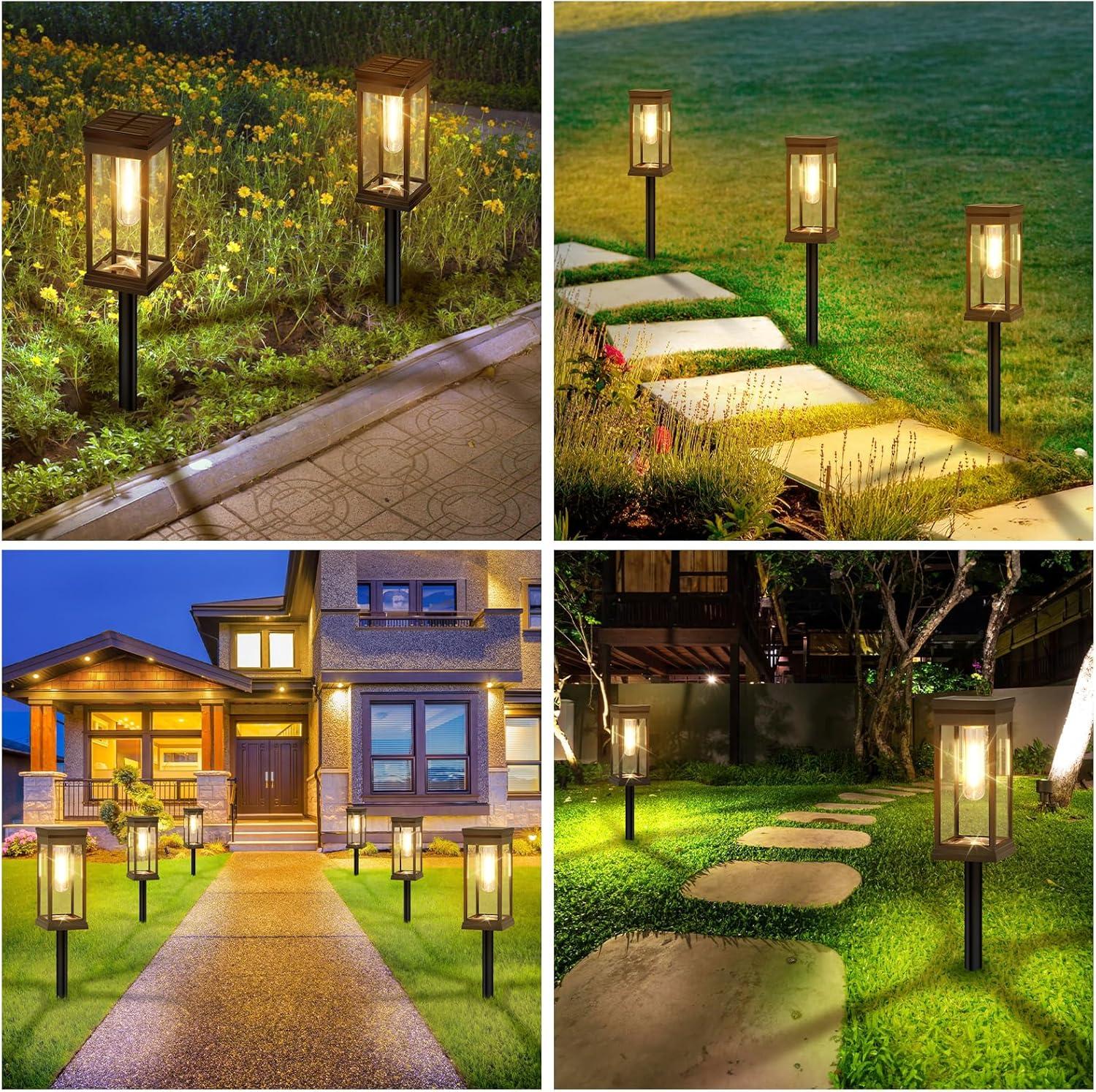 BITPOTT Solar Garden Lighting 8Pack Edison Bulbs Solar Powered Outdoor Pathway Light for Driveway