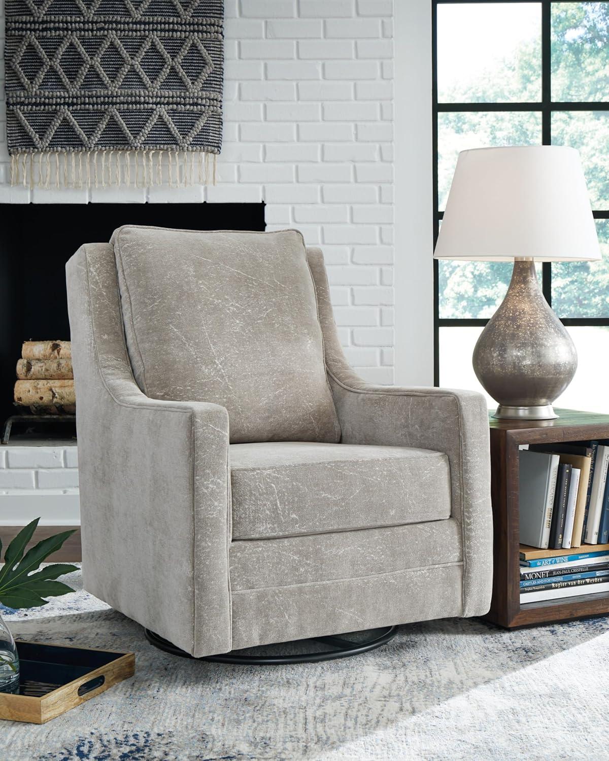 Gray Polyester Swivel Glider Accent Chair