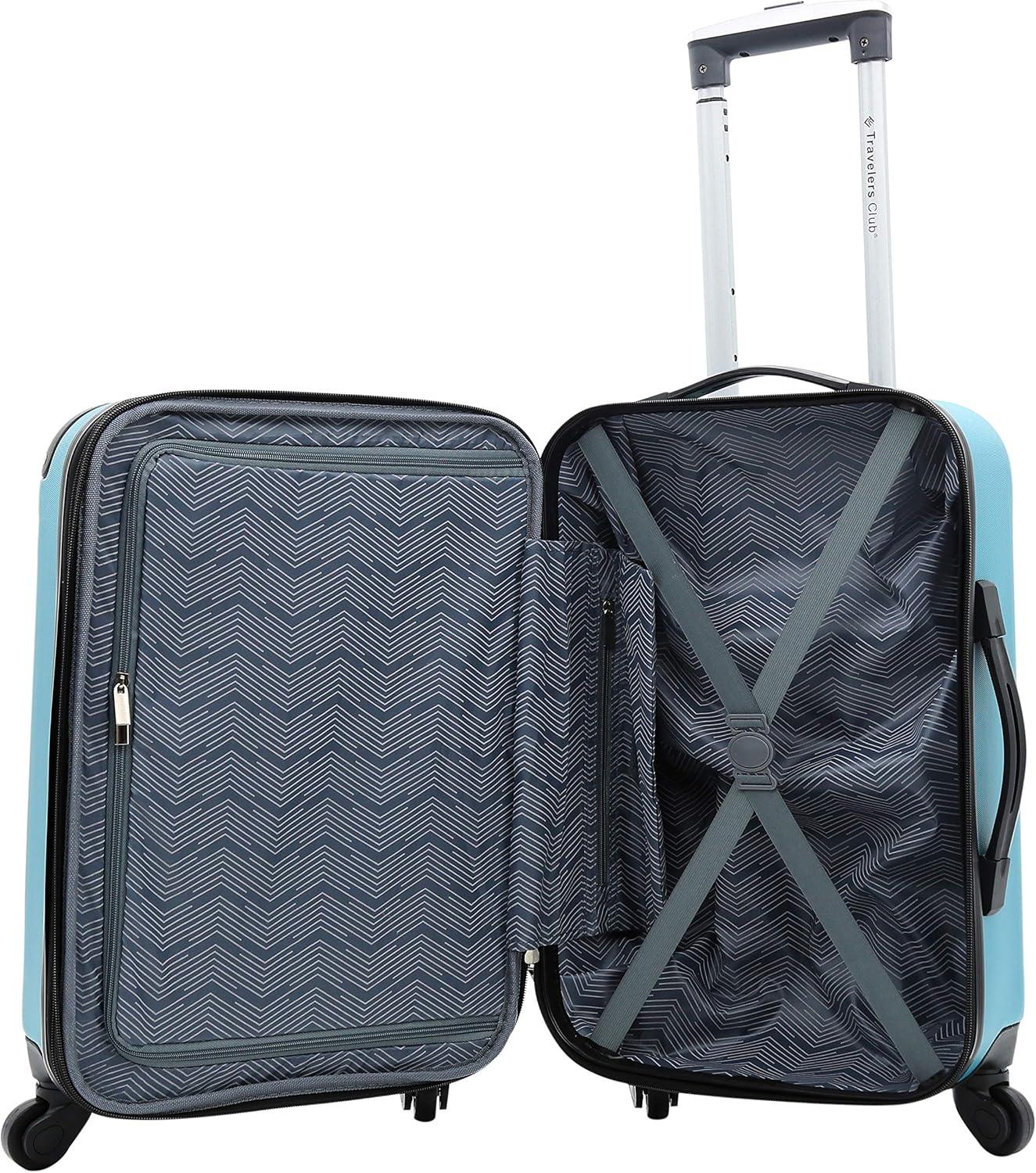 Travelers Club Chicago Plus Carry-On Luggage and Accessories Set With Tote and Travel kit-Color:Teal,Size:5 Piece