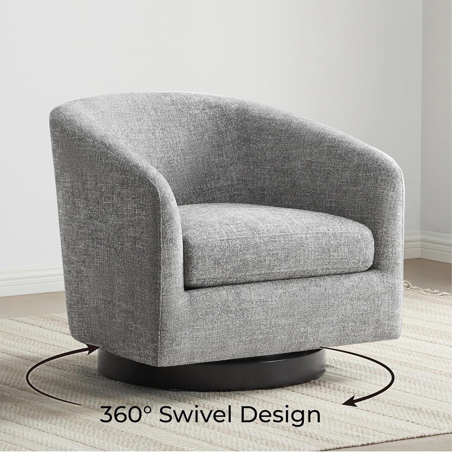 CHITA Swivel Accent Chair Fabric, Round Barrel Arm Chair Living Room, Pebble Gray&Black Base