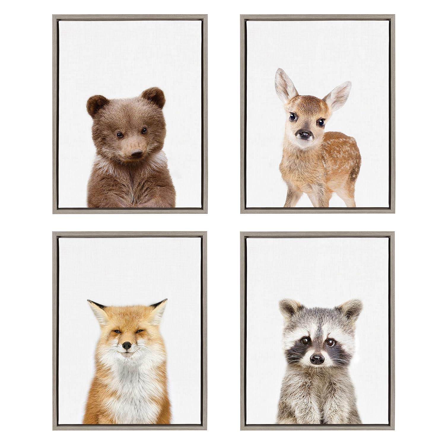 18" x 24" Sylvie Baby Bear Framed Canvas by Amy Peterson Gray - Kate & Laurel All Things Decor: Modern Style Animal Wall Art for Nursery
