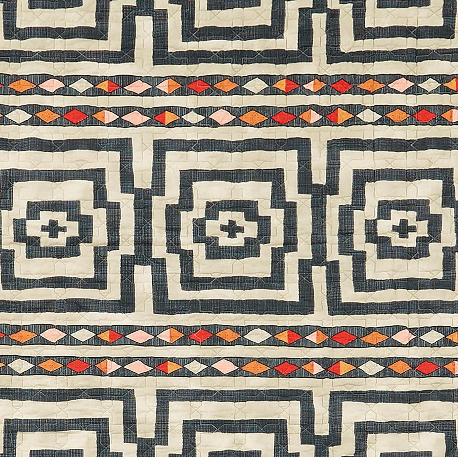 Jungalow 2pc Twin/Twin Extra Long Hypnotic Quilt Set Black: Bohemian Style, Cotton Weave, Includes Sham