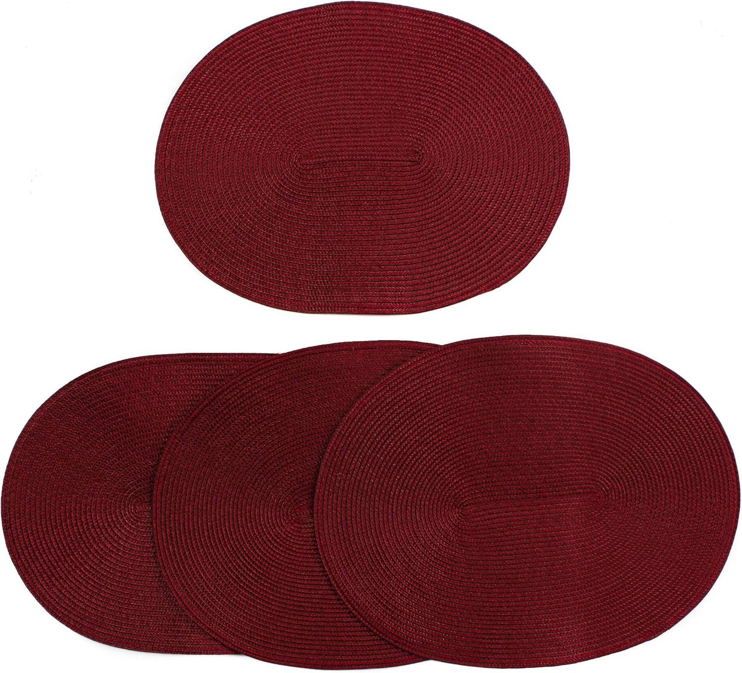 Burgundy Oval Woven Fabric Placemats Set of 4