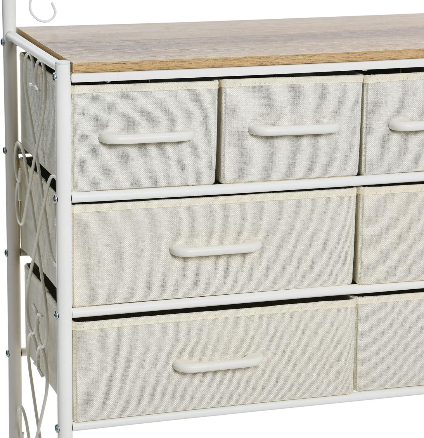 Household Essentials Wide Dresser with Storage Rack, Victorian Metal Frame and 8 Drawers, use as Dresser, Entryway Console and More, Victoria Collection