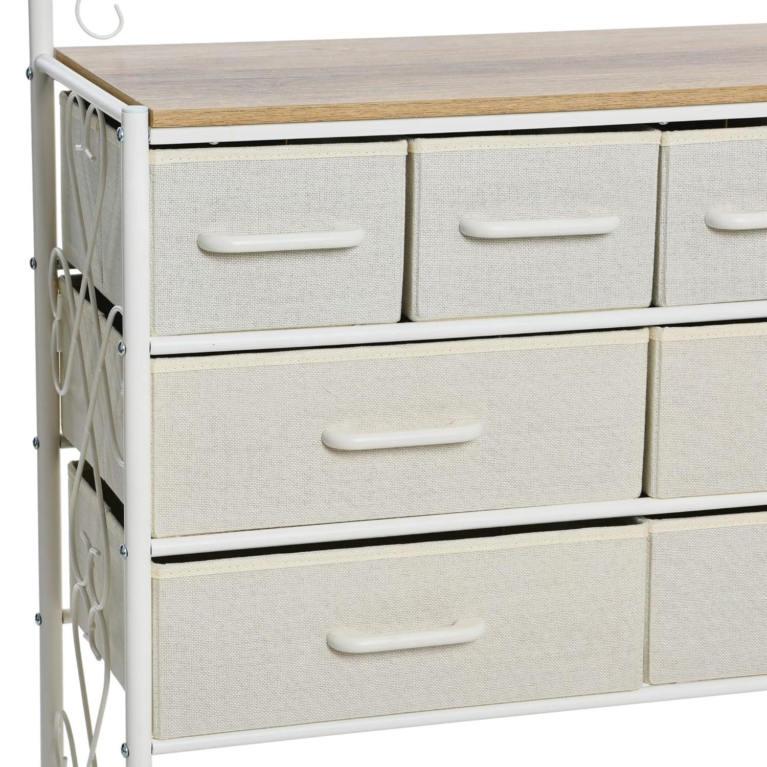 Victorian Style 8-Drawer and Bottom Shoe Shelf Storage Organizer Unit, White and Coastal Oak Color