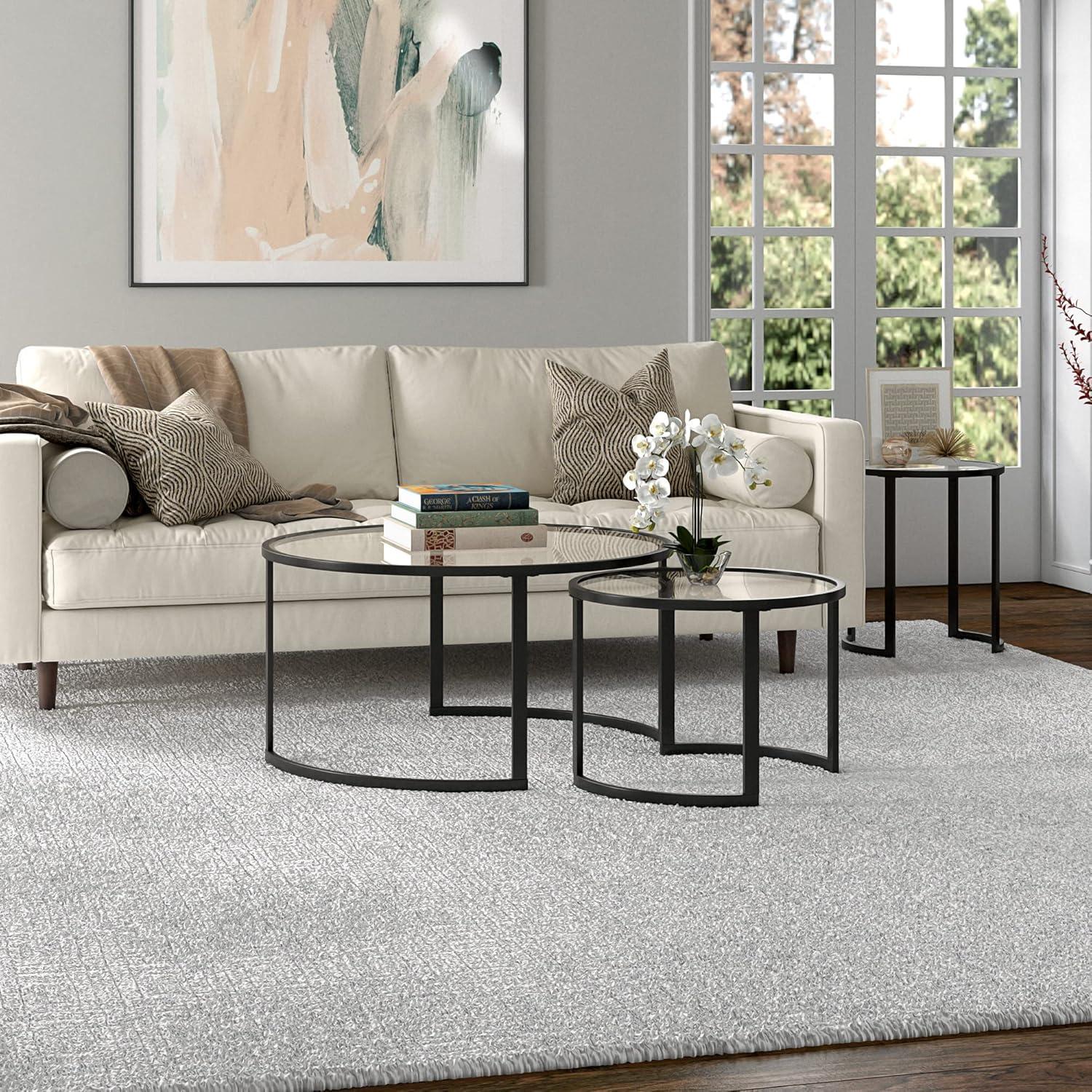 Ivalee 36" Glass And Steel Round Nested Coffee Tables