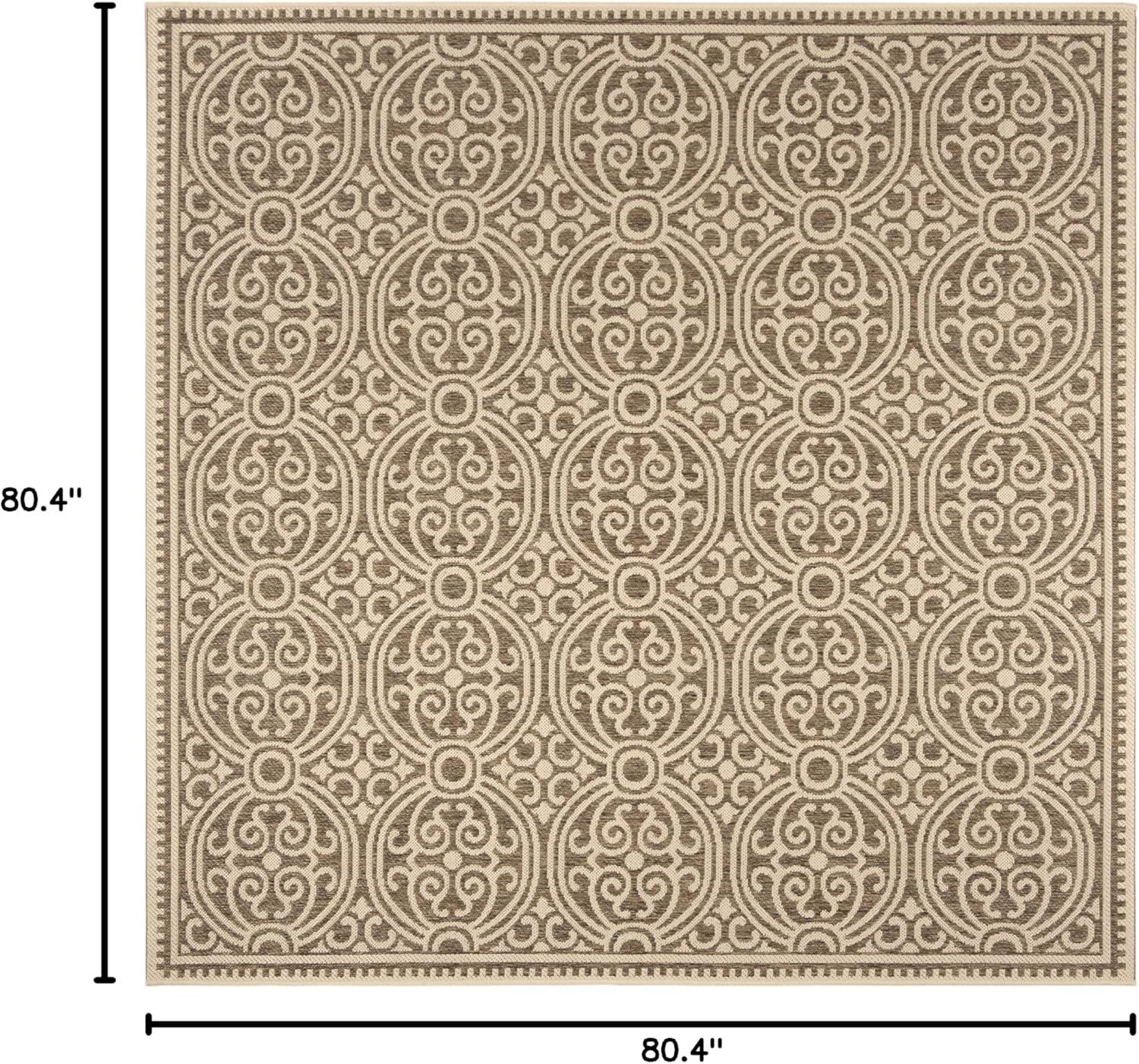 SAFAVIEH Beach House Wyon Medallion Indoor/Outdoor Area Rug Cream/Beige, 6'7" x 6'7" Square