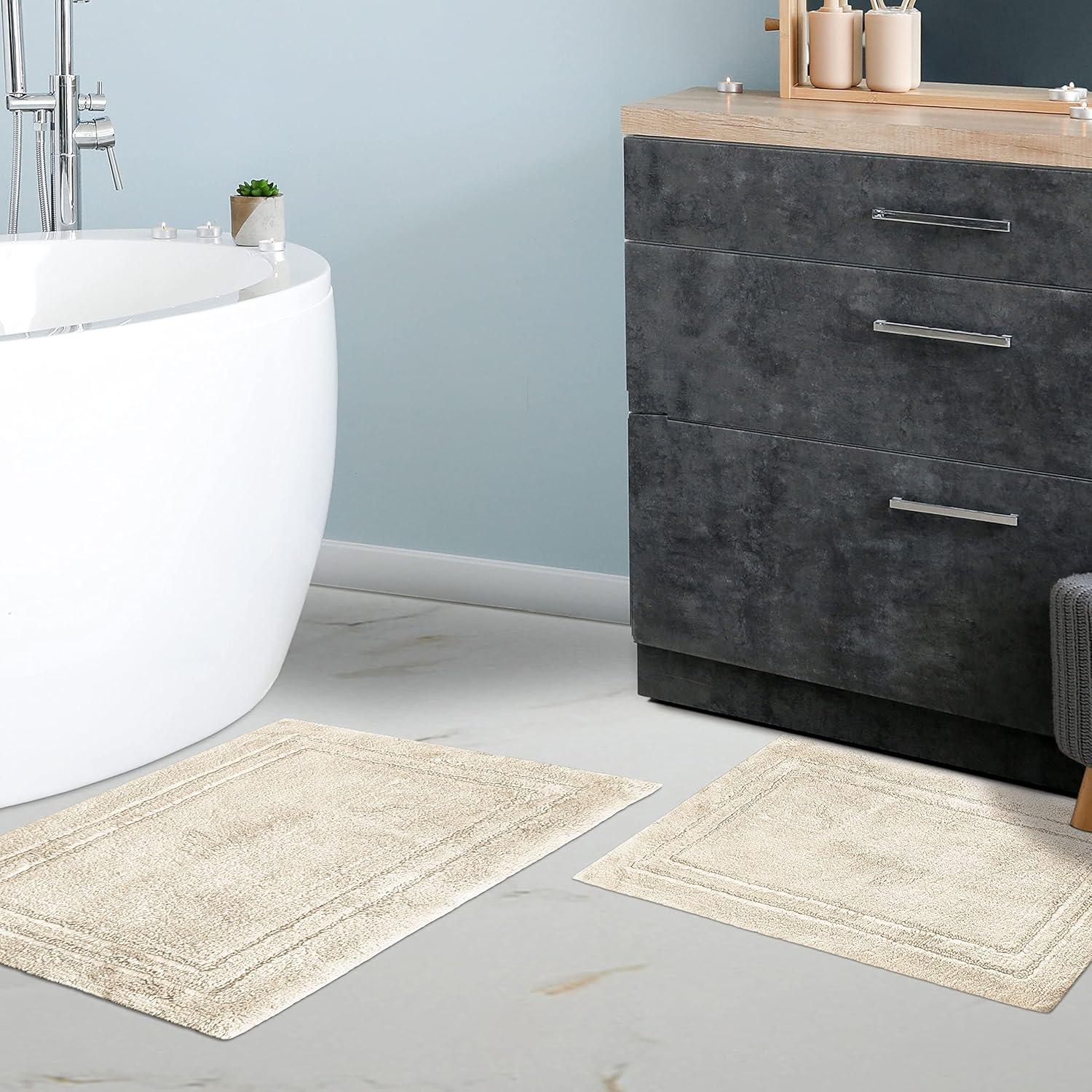 Sandcliff Cotton Non-Skid Machine Washable 2 Piece Bathroom Rug Set