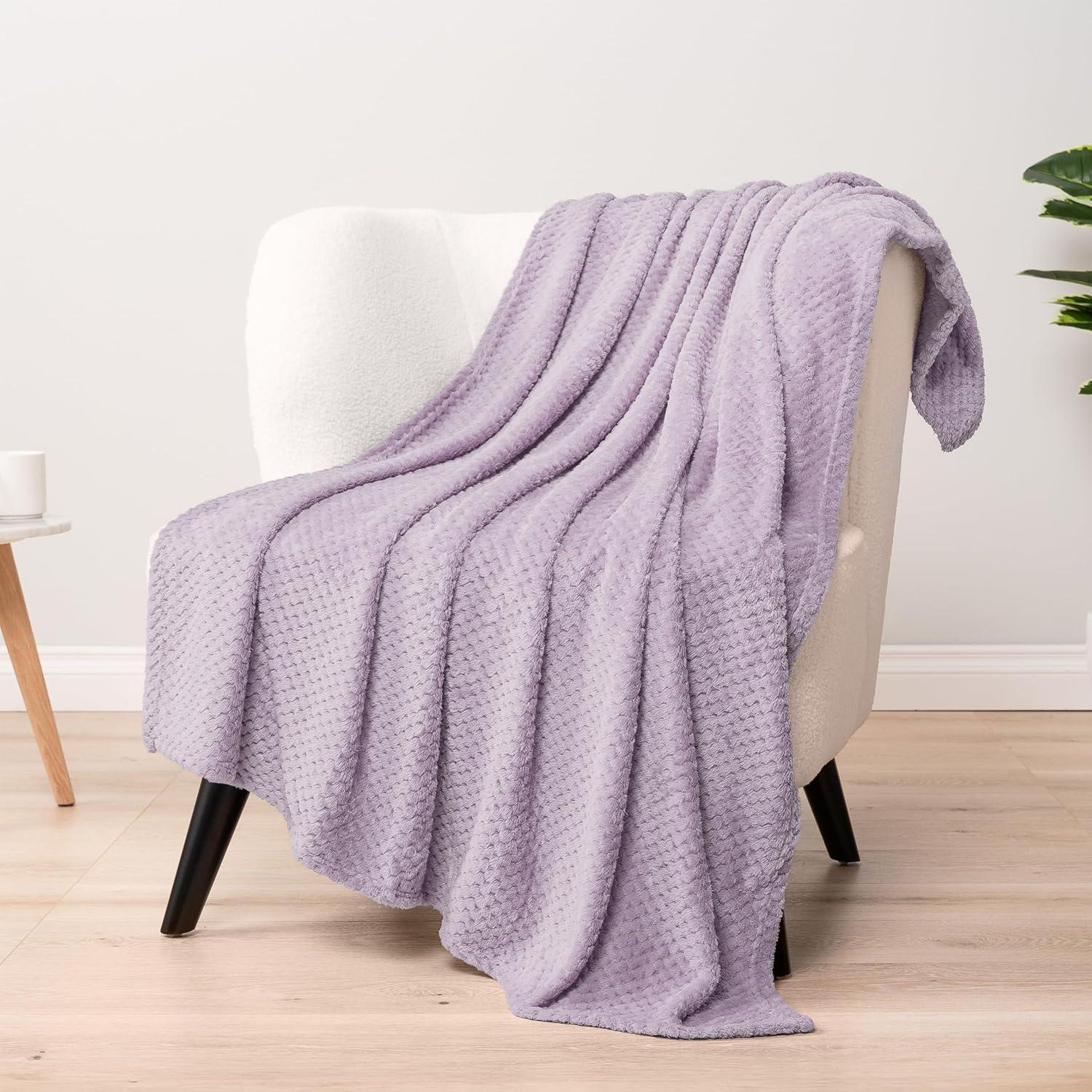 PAVILIA Soft Waffle Blanket Throw for Sofa Bed, Lightweight Plush Warm Blanket for Couch , Lavender Purple/Throw - 50x60