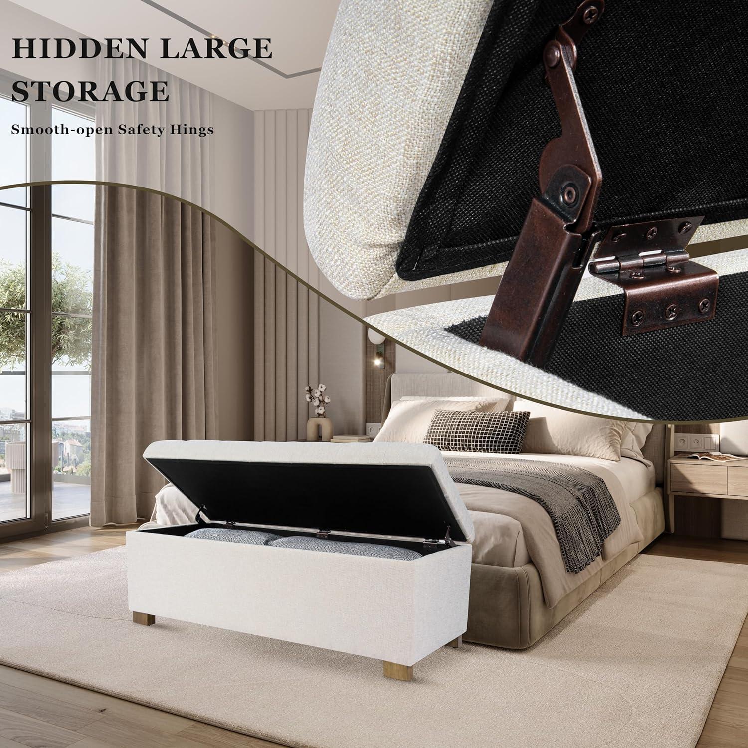 Classic Large Tufted Storage Bench Light Gray - HomePop: Upholstered Ottoman, Bedroom & Entryway Seating