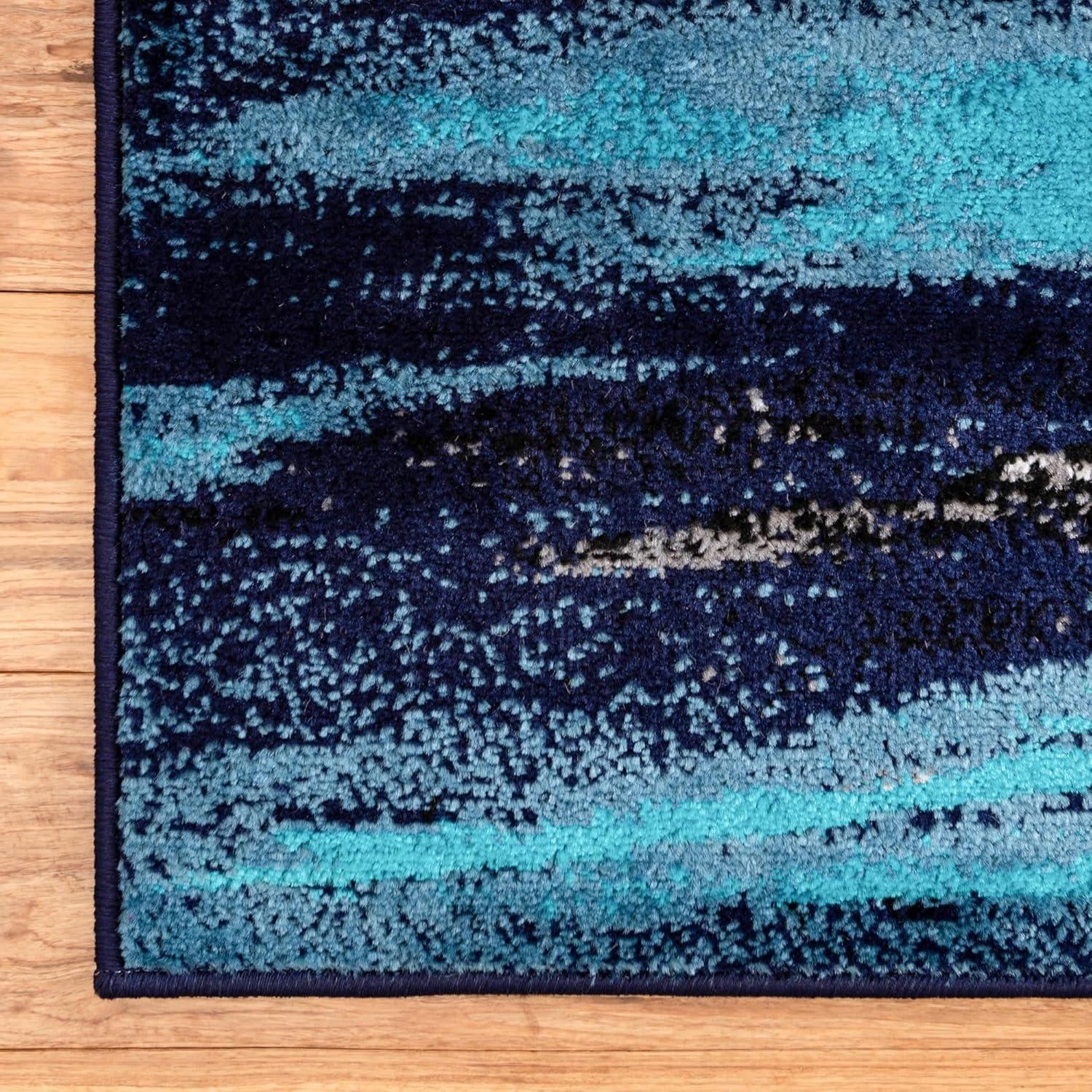 Navy Blue Abstract Rectangular Synthetic Indoor Rug, 7x10 ft