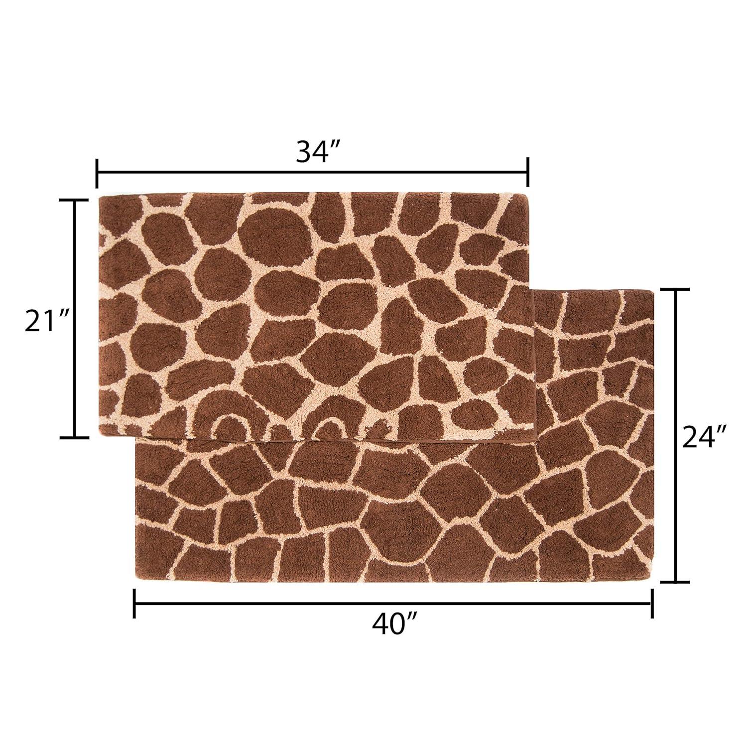 2pc Safari Bath Rug Set Brown/Beige - Chesapeake Merchandising: Giraffe Pattern, Cotton, Machine Made, Tufted