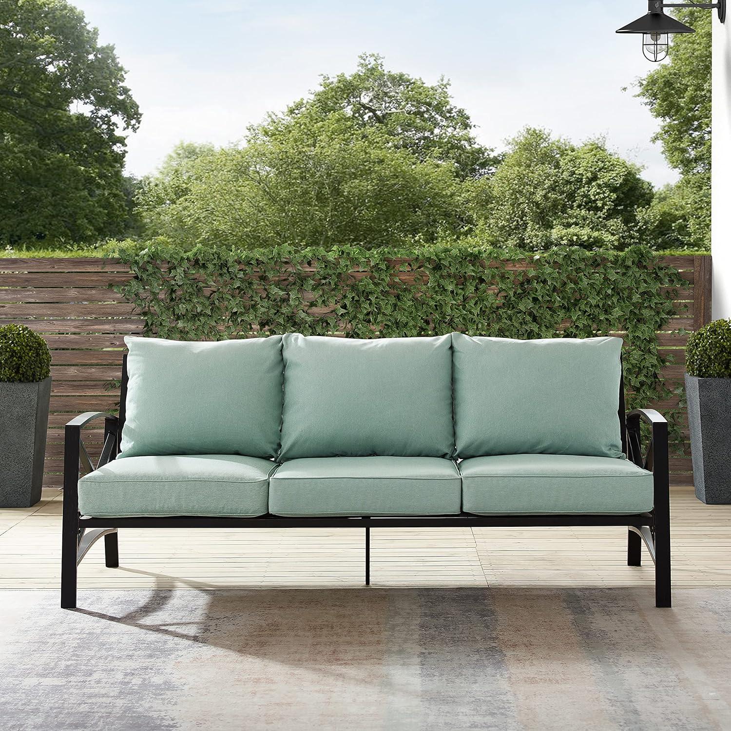 Crosley Furniture Kaplan Oil Rubbed Bronze Outdoor Metal Sofa with Mist Cushions