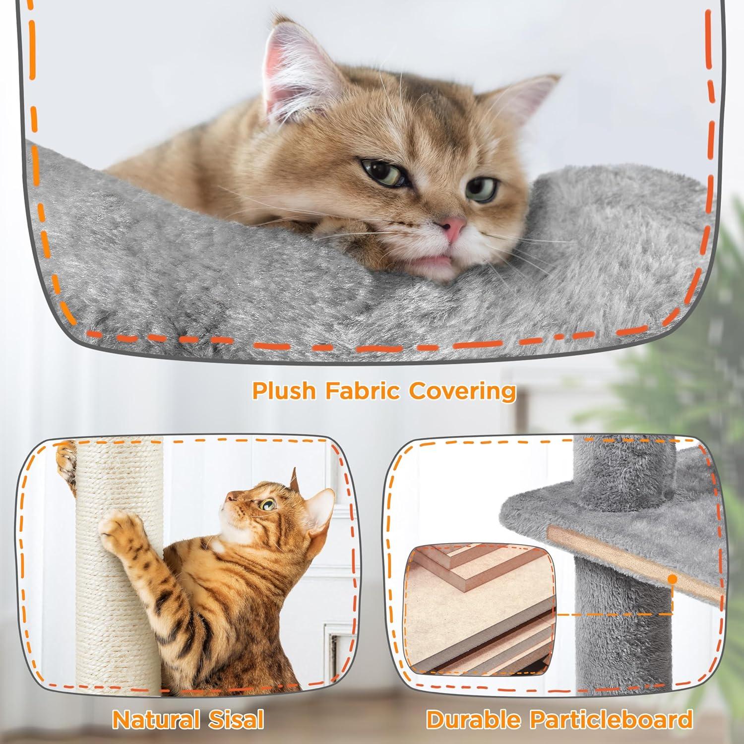 SmileMart 80″ Tall Multilevel Cat Tree with 2 Condos & 3 Scratching Posts for Kittens, Light Gray