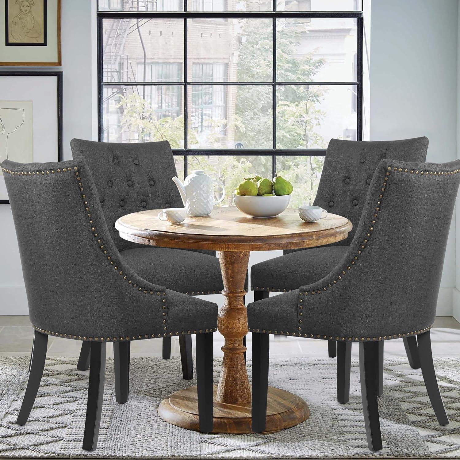 Xayoca Dining Chairs Set of 2,Upholstered Velvet Dining Room Chairs with Button-Tufted Decoration,Modern Kitchen Chairs with Nailhead Solid Wood Legs for Kitchen/Bedroom/Dining Room（Beige）