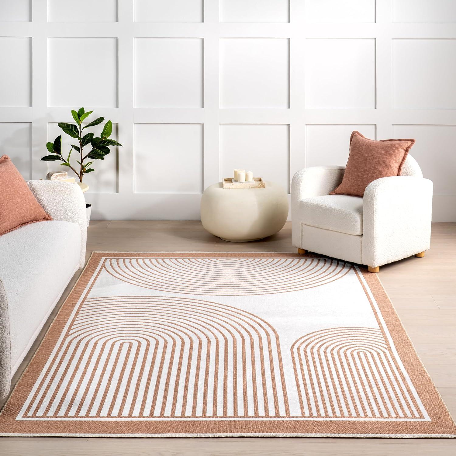 Burnt Orange and White Geometric Reversible 4' x 6' Area Rug