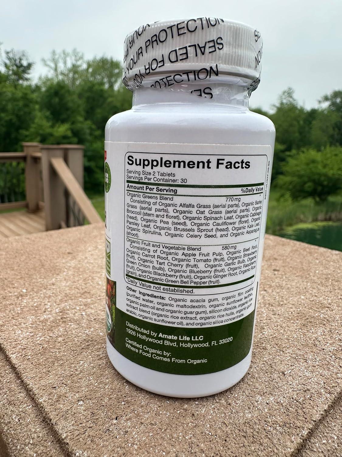 Organic Superfood Greens Fruits and Veggies Complex - Dietary Supplement with 14 Greens and 14 Fruits & Vegetables with Alfalfa Rich in Antioxidant Organic Ingredients Non-GMO 60 Capsules