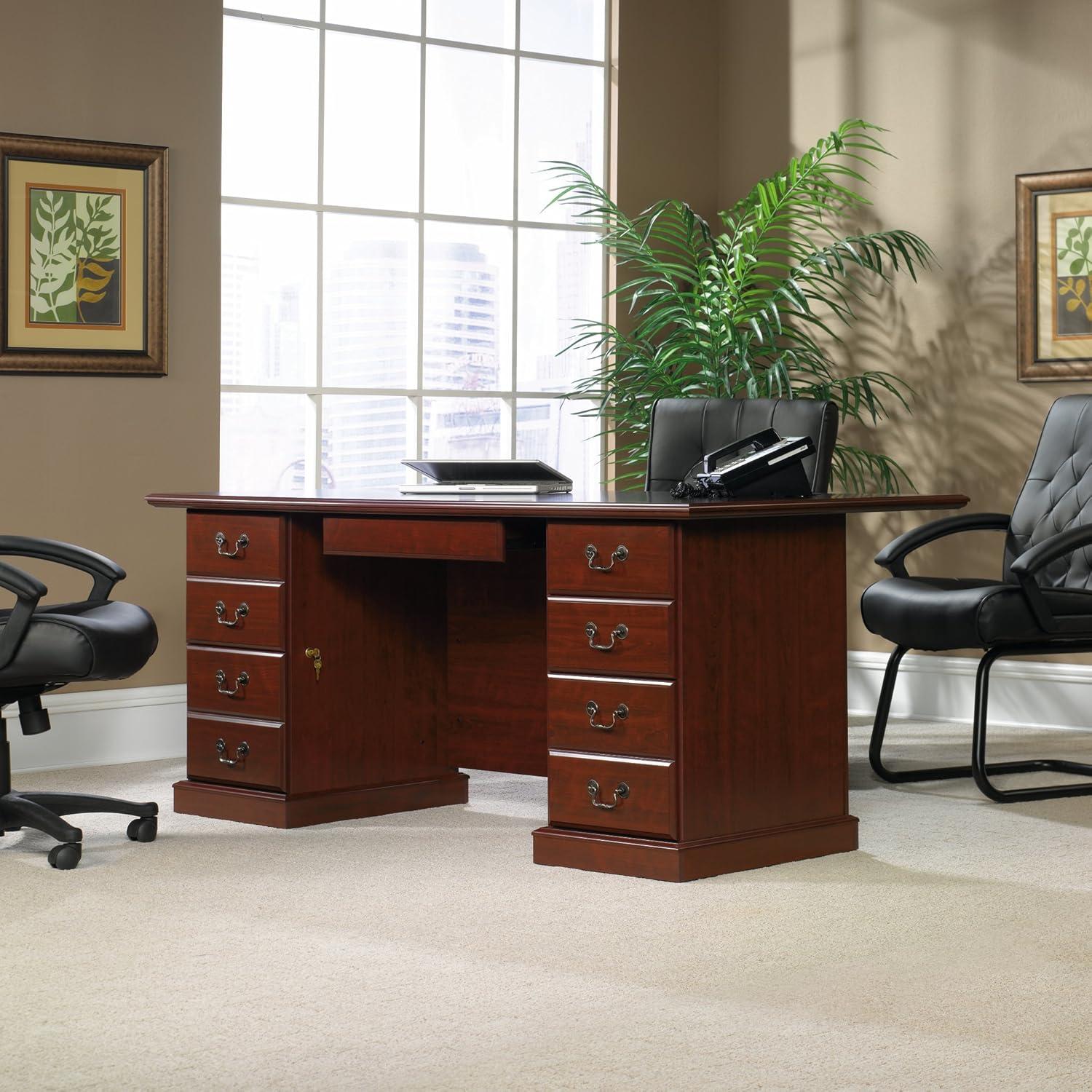 Classic Cherry Wood Executive Desk with Drawers and Keyboard Tray