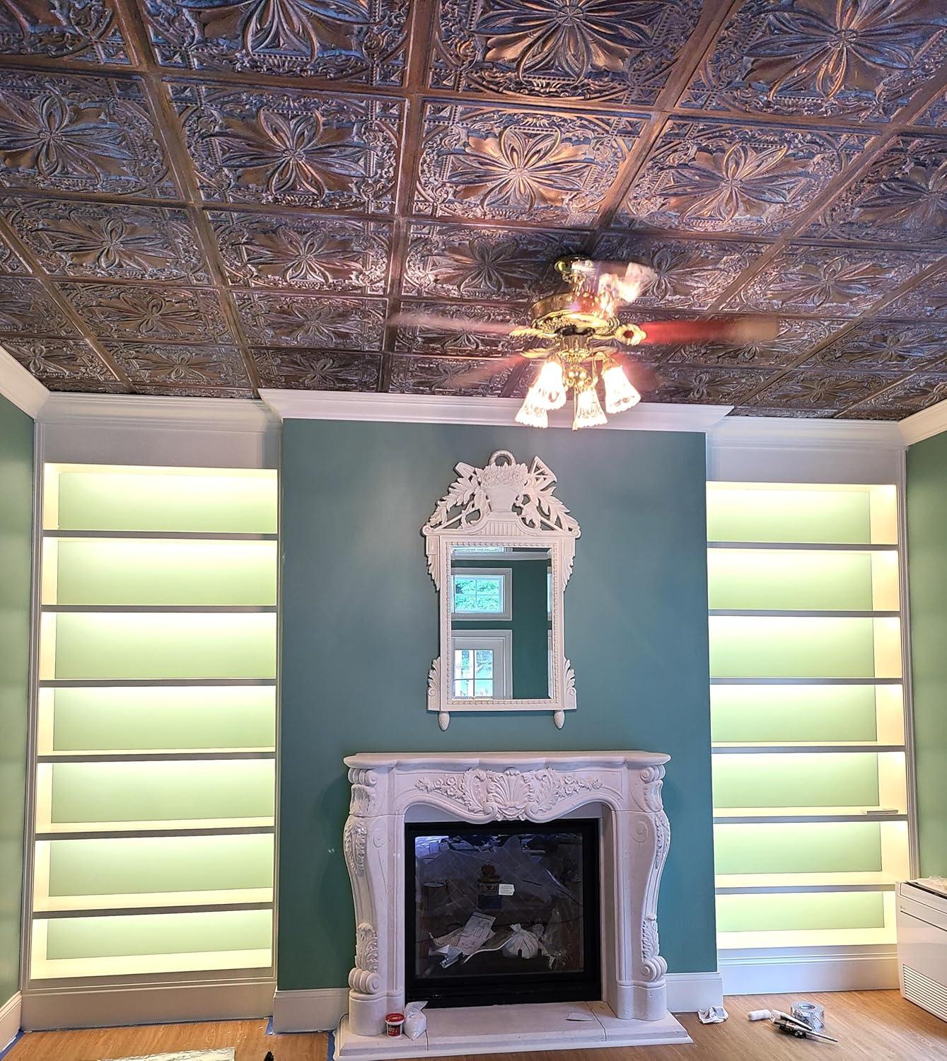 FromPlainToBeautifulInHours Milan 24'' L x 24'' W Textured PVC Drop-In & Glue Up Ceiling Tile Ceiling Tile (Set of 10)