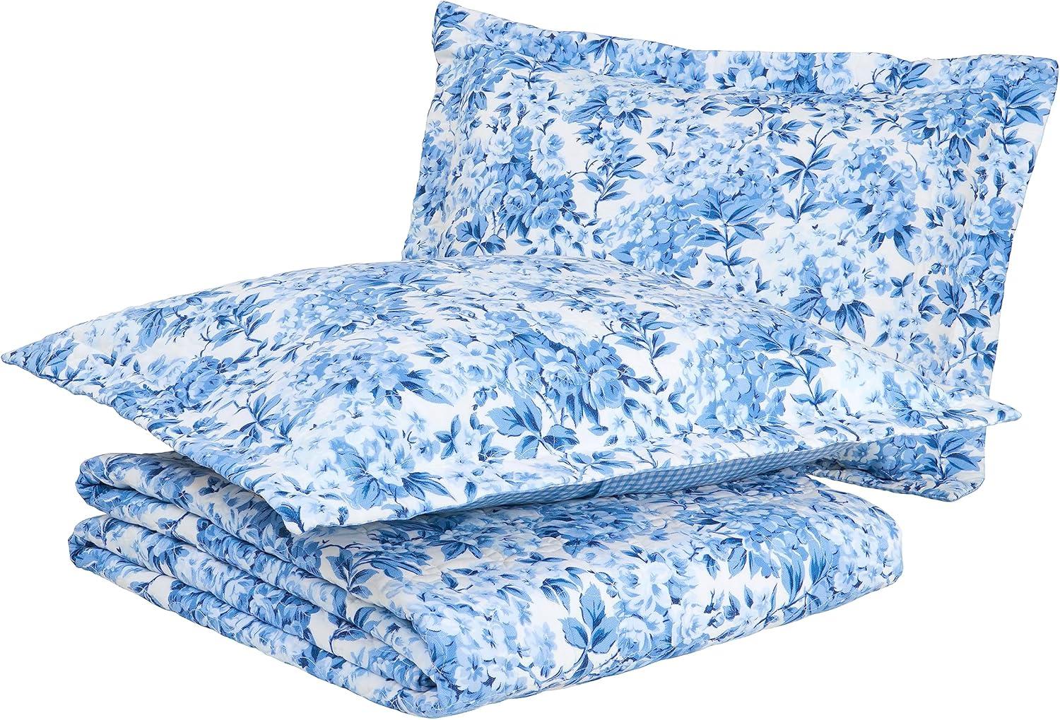 Brighton Blue Cotton Reversible Twin Quilt Set