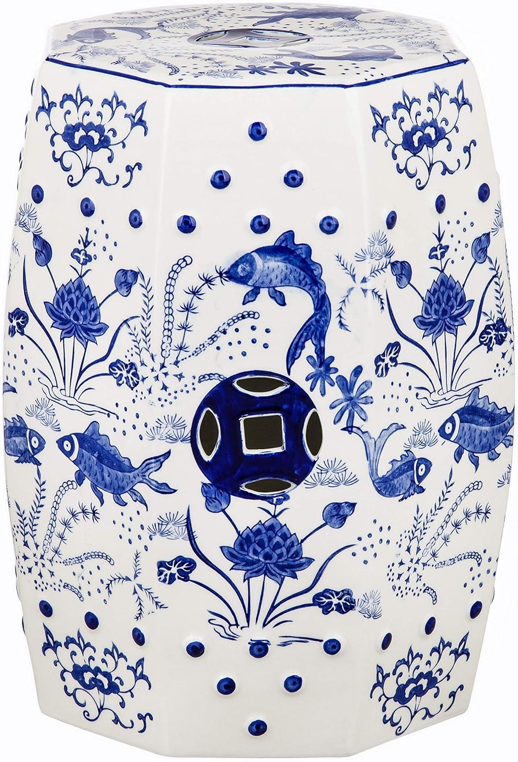 Cloud 9 Modern Chinoiserie Blue and White Ceramic Garden Stool