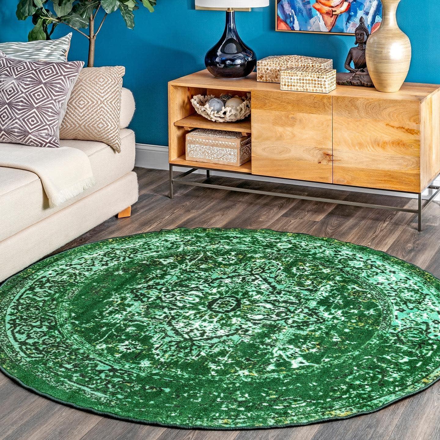 Green Tufted Reversible Synthetic Runner Rug