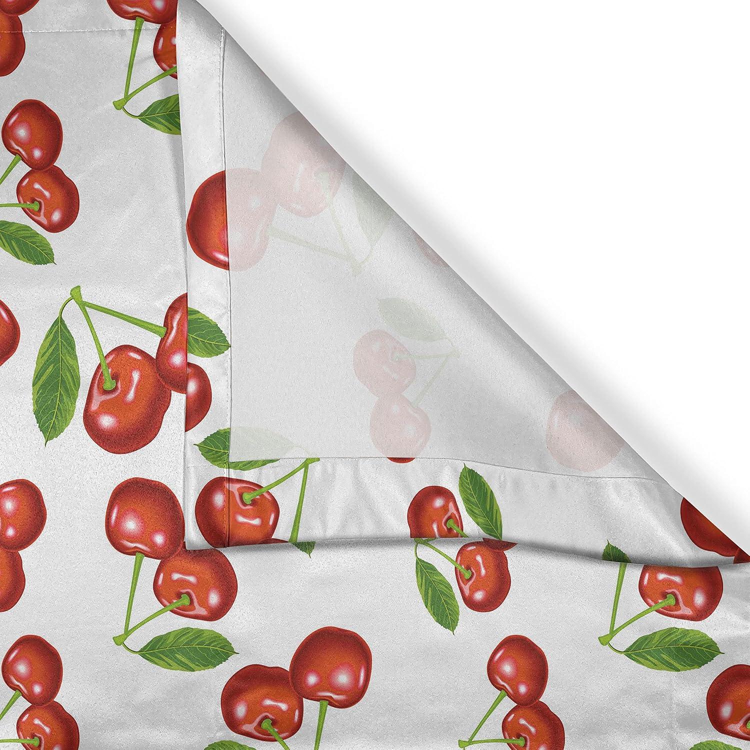 Kitchen Curtains 2 Panels Set, Cherry Pattern Design Fresh Berry Fruit Summer Garden Macro Digital Print, Window Drapes for Living Room Bedroom, 55W X 39L Inches, Red Green and White, by Ambesonne