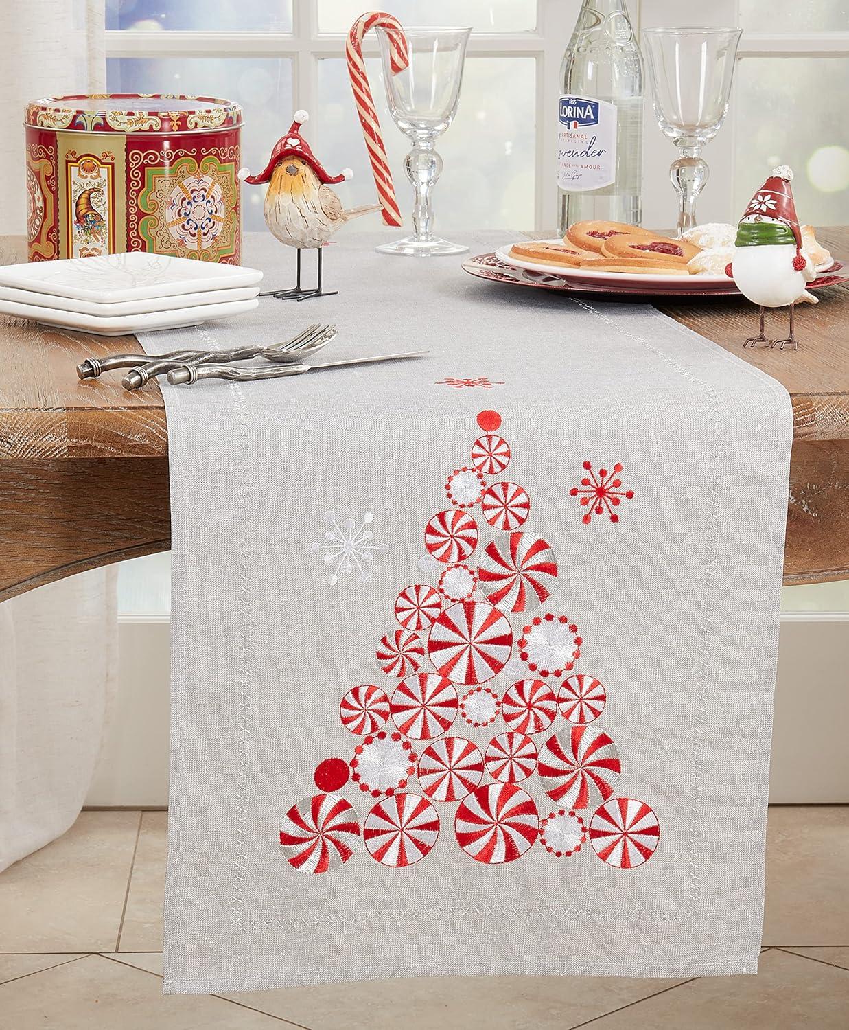 Saro Lifestyle Holiday Table Runner With Peppermint Christmas Tree Design