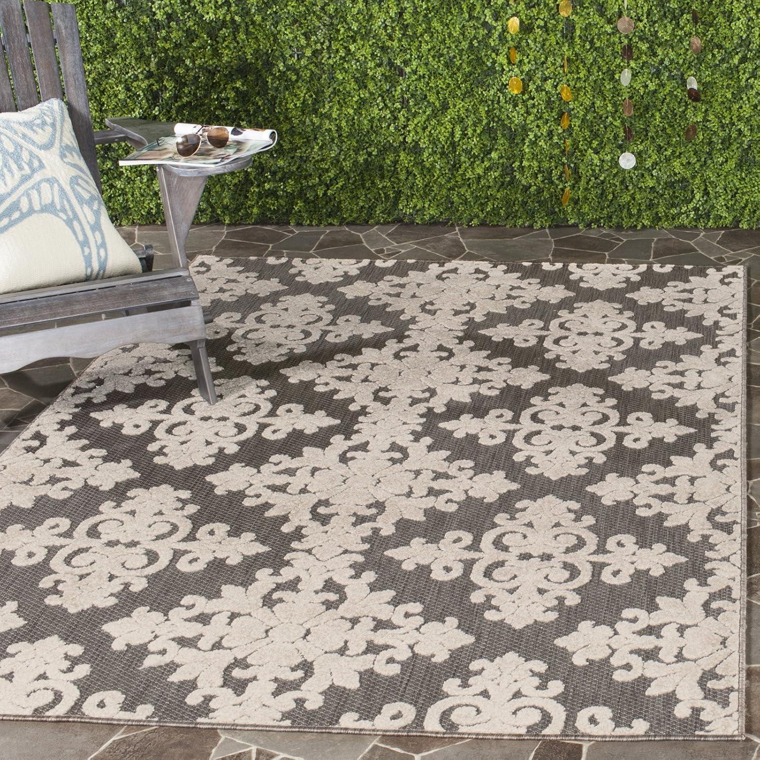 SAFAVIEH Cottage Damjan Geometric Floral Indoor/Outdoor Area Rug Taupe, 8' x 11'2"