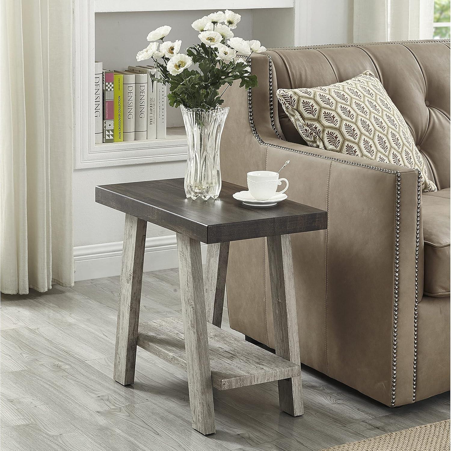 Roundhill Furniture Athens Contemporary Two-Tone Wood Shelf Side Table in Weathered Walnut and Gray