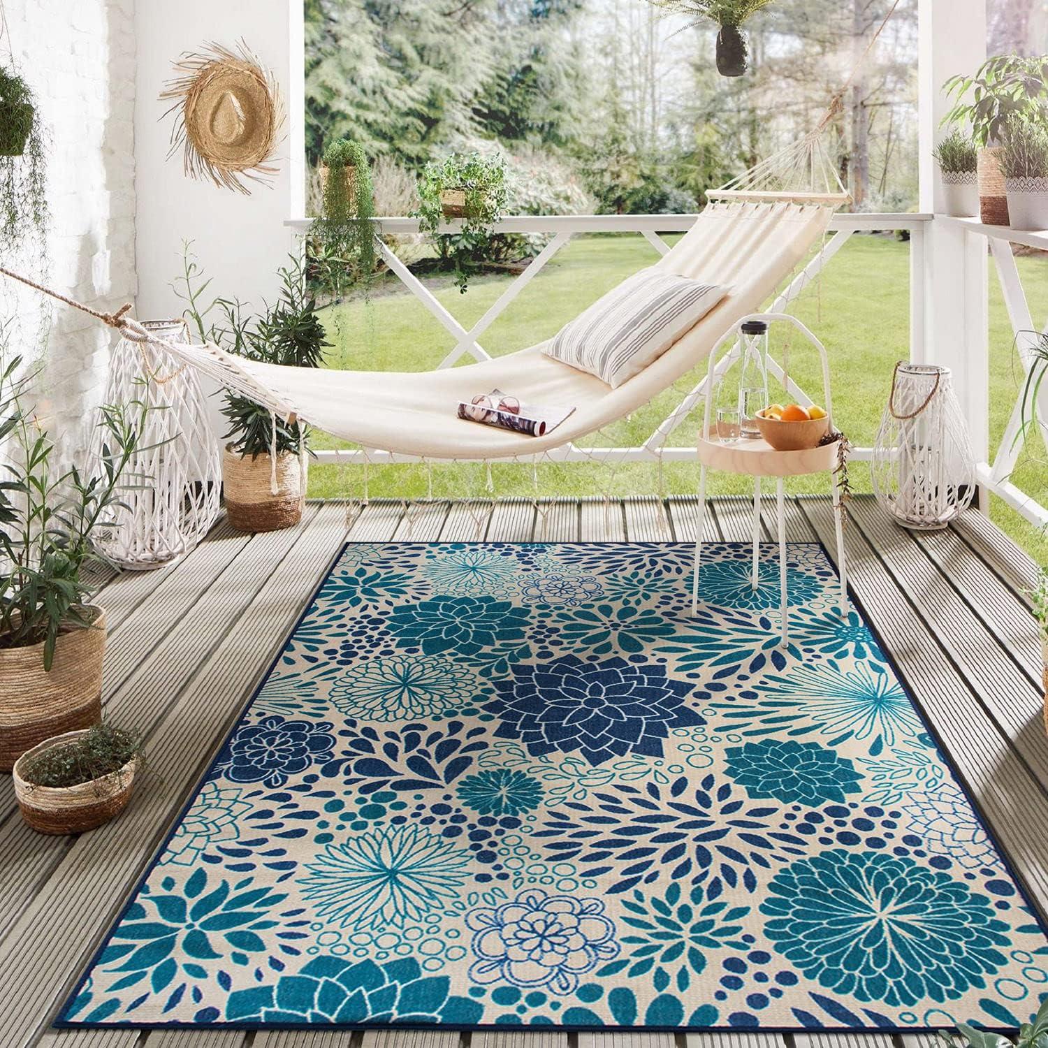 World Rug Gallery Modern Floral Circles Flatweave Indoor/Outdoor Area Rug