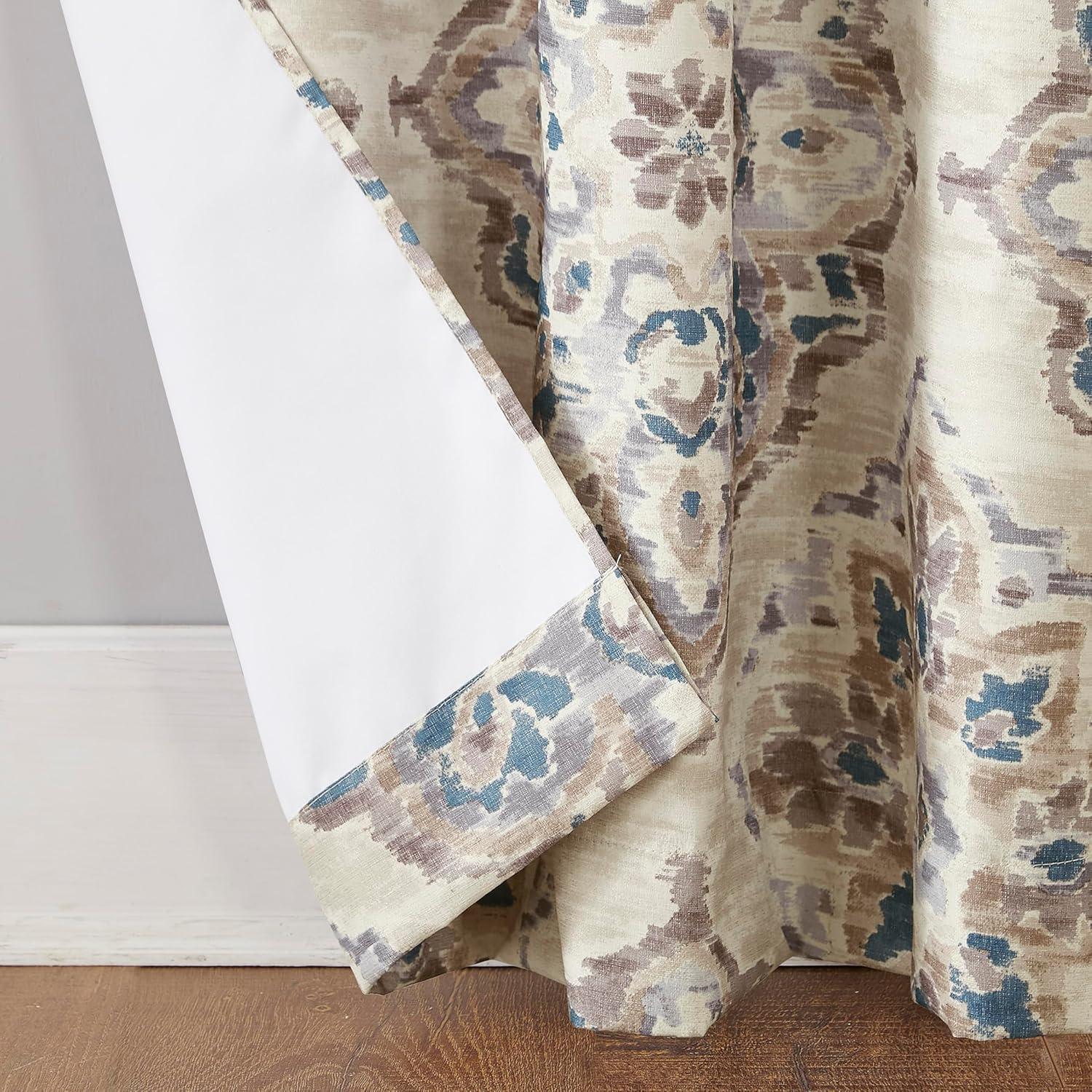84"x40" Regina Watercolor Floral Thermal Insulated Grommet Curtain Panel Linen - Sun Zero: Room Darkening, Polyester