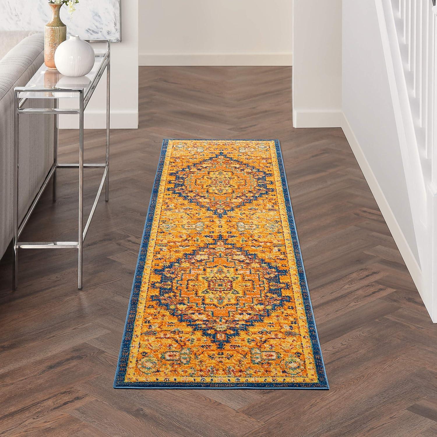 Handmade Orange Medallion Synthetic Rectangular Area Rug