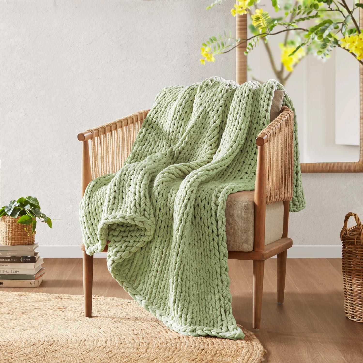 50"x60" Chunky Double Knit Handmade Throw Blanket Sage Green - Madison Park