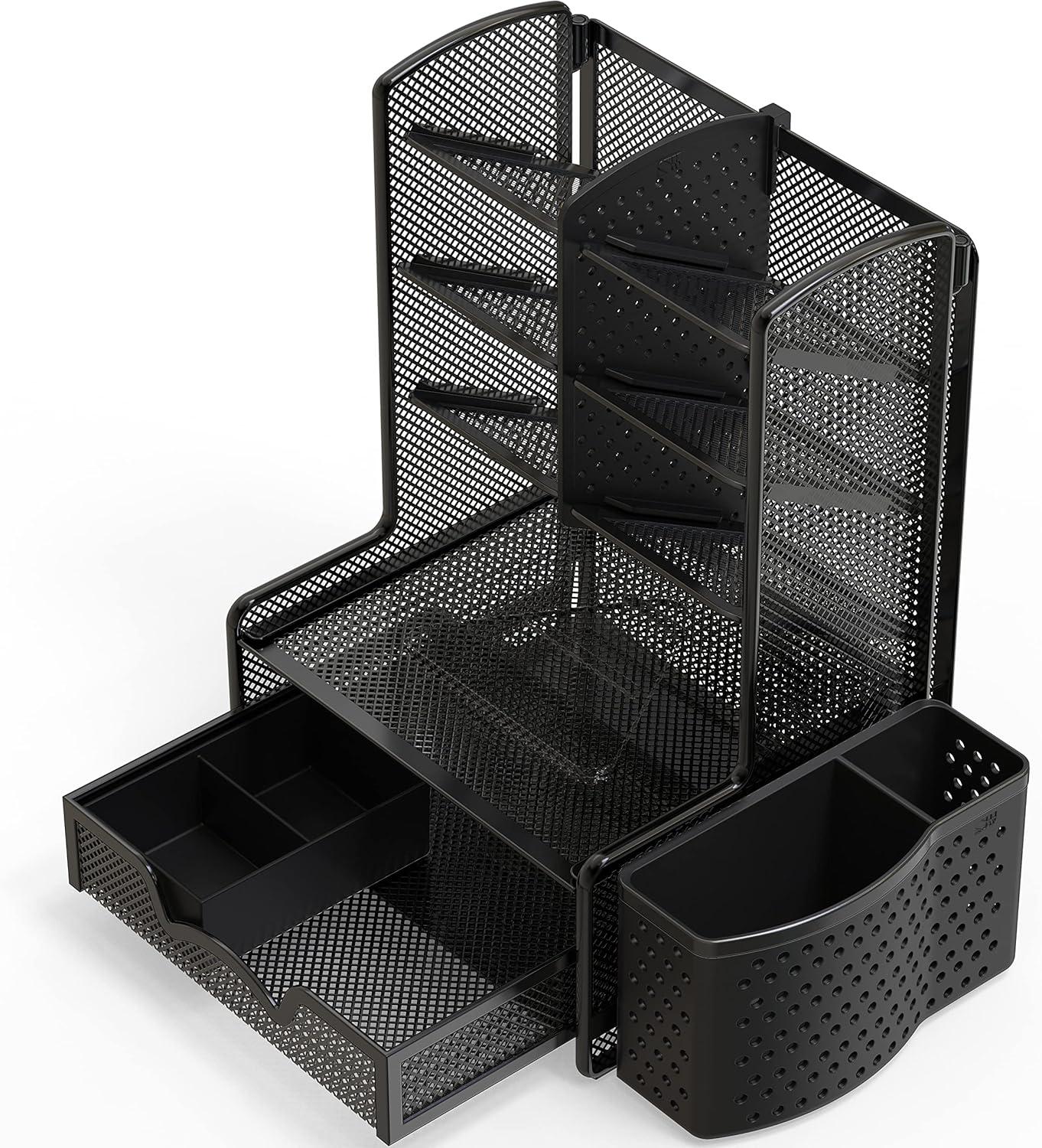 Simple Houseware SHW 6-Compartment Desktop Organizer with Drawer, Black