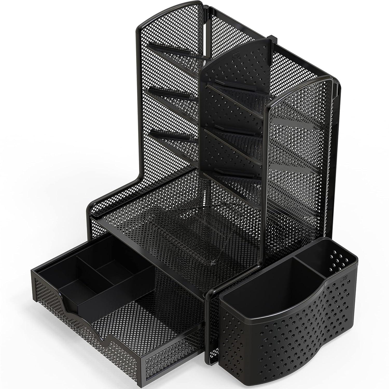 Simple Houseware SHW 6-Compartment Desktop Organizer with Drawer, Black