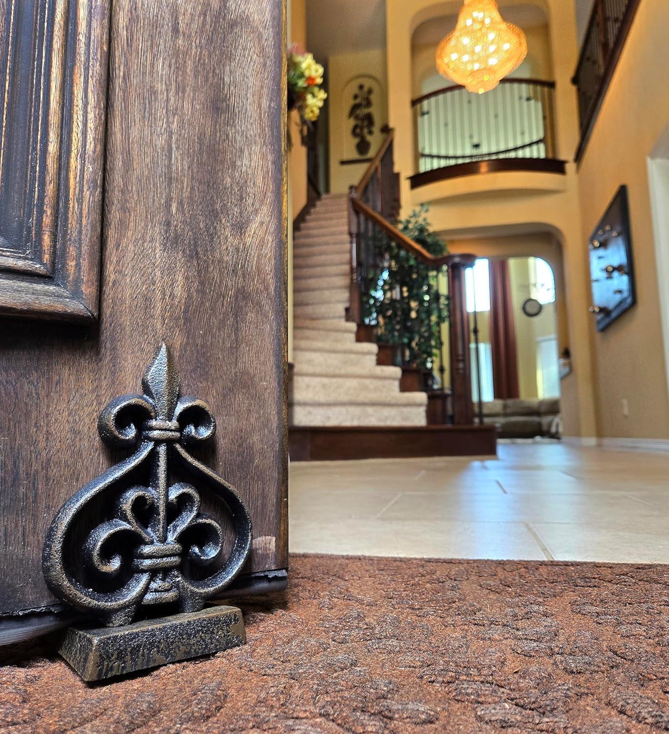 Lulu Decor, Cast Iron Fleur De Lis Door Stop, Door Stopper (LB15BK1)