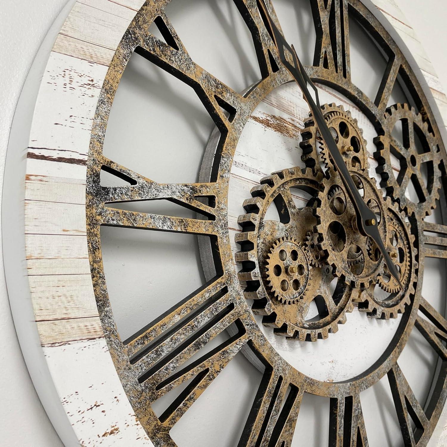 The Gears Clock Wall Clock 24" Round Oversized for Living Room decor with Real Moving Gears America Collection