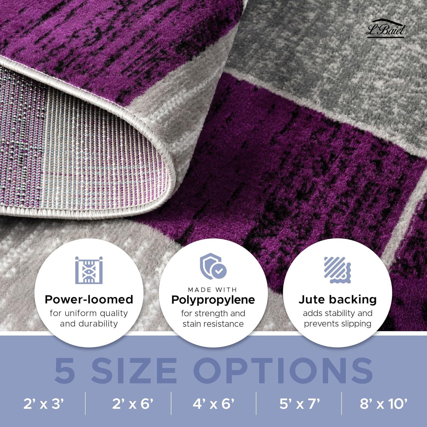 Alfombra Rectangular Geométrica Púrpura Verena de 5' x 7' para Entrada, Sala de Estar, Comedor, etc.