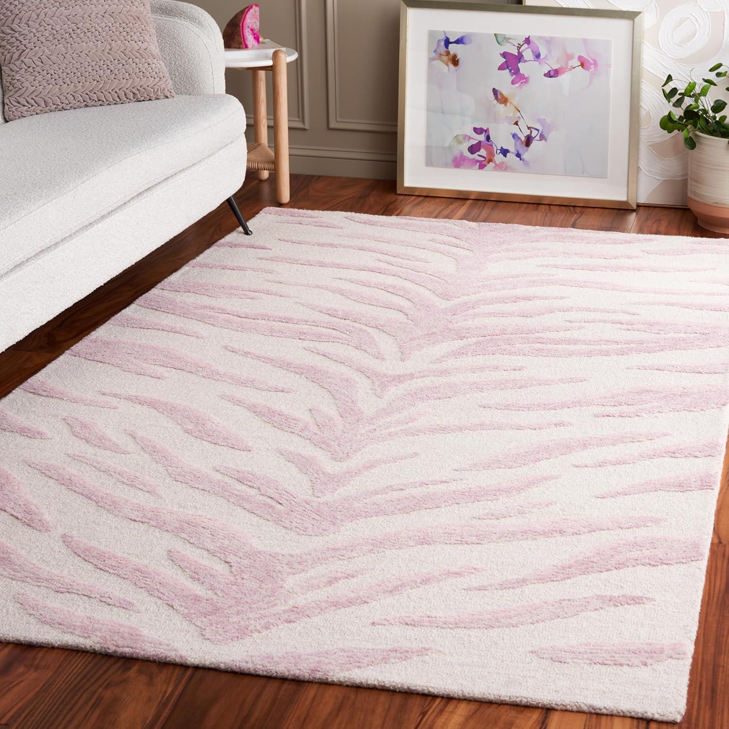 Handmade Tufted Pink/Ivory Wool 4' x 6' Rectangular Rug