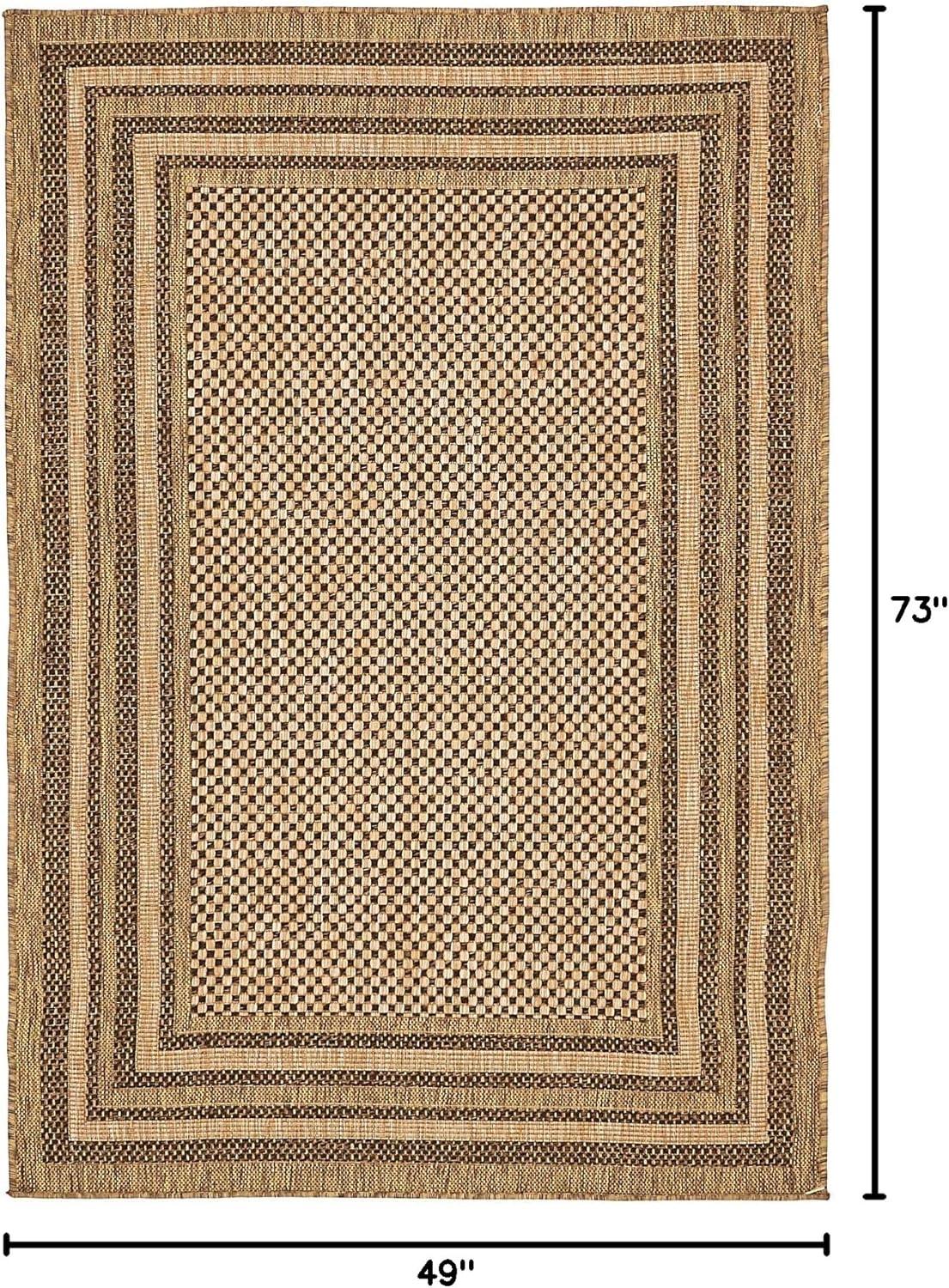 Multi-Border Brown Synthetic 4' x 6' Outdoor Area Rug