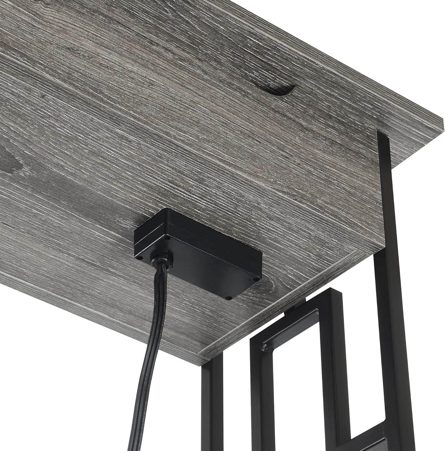 Town Square Flip Top End Table with Charging Station and Shelf, Weathered Gray/Black