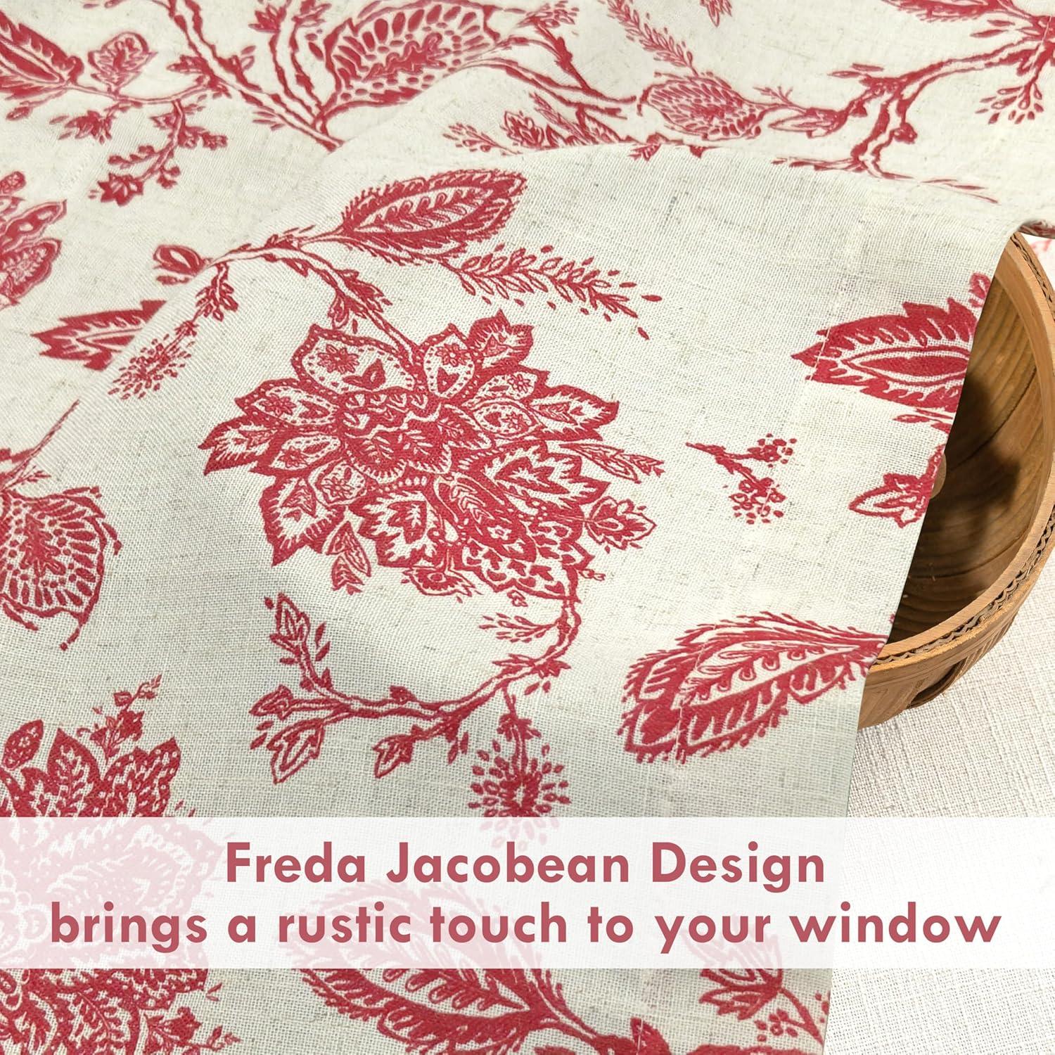 DriftAway Freda Jacobean Floral Linen Blend Blackout Thermal Insulated Energy Saving Privacy Window Curtain Valance Rod Pocket 2 Layers Single 52 Inch by 18 Inch plus 2 Inch Header Red Beige
