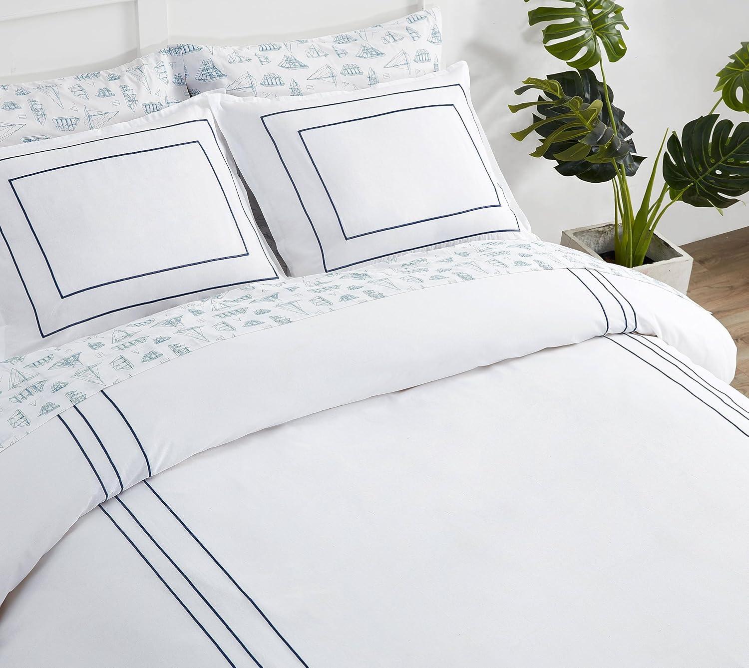 Alden Navy and White Cotton Blend Twin Duvet Cover Set