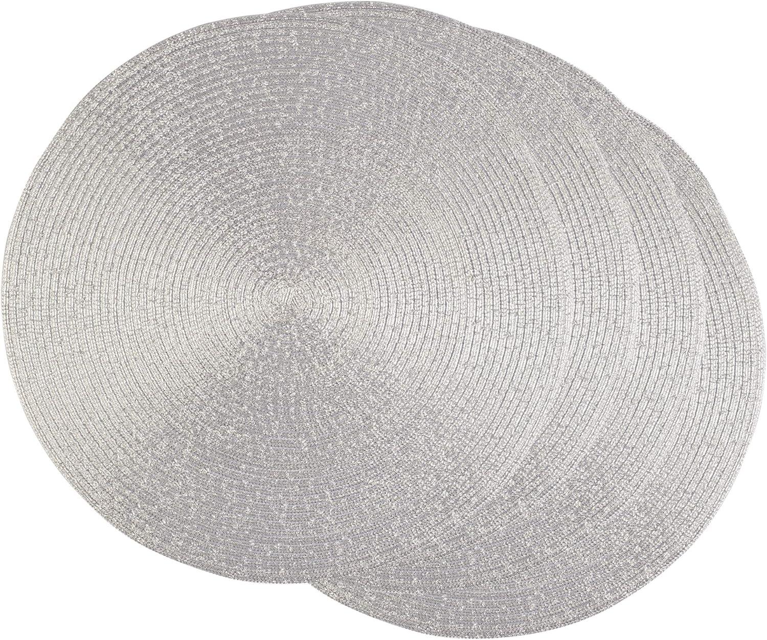 Set of 4 Metallic Silver Round Woven Placemats